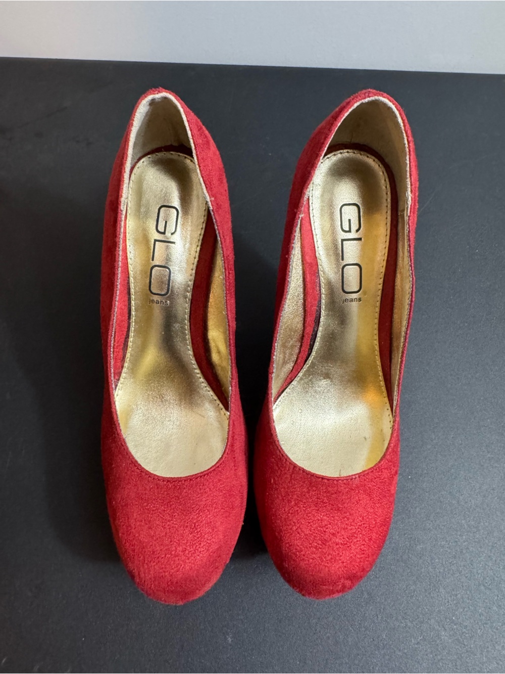 GLO jeans Red Suede Women's Round-Toe Wedges